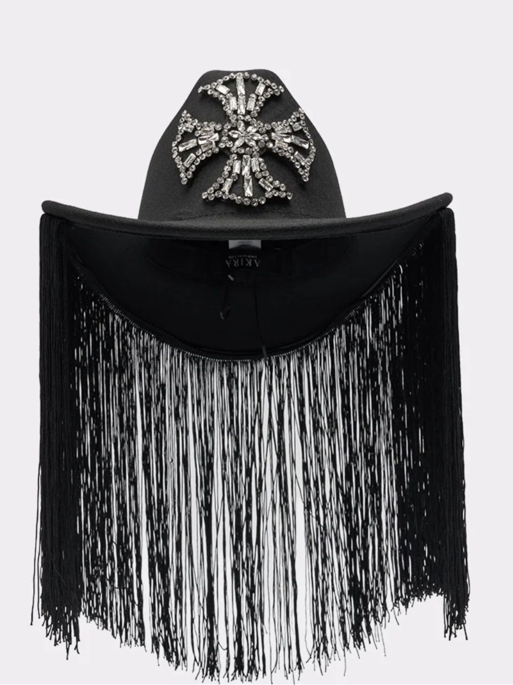 AKIRA Black Fringe Brim Hat with Crystal Starburst